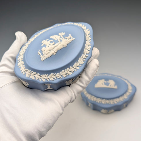 British Vintage Wedgwood Jasperware Box Pair, Pale Blue